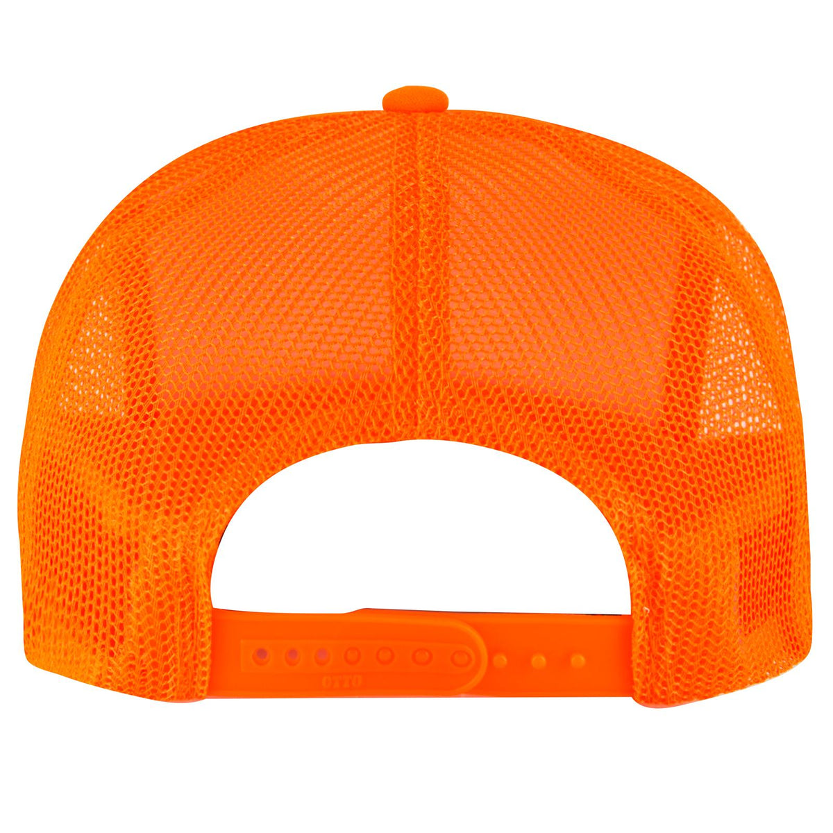 Rear View of 0909CPA - N.Org/Camo OTTO CAP 5 Panel High Crown Mesh Back Trucker Hat