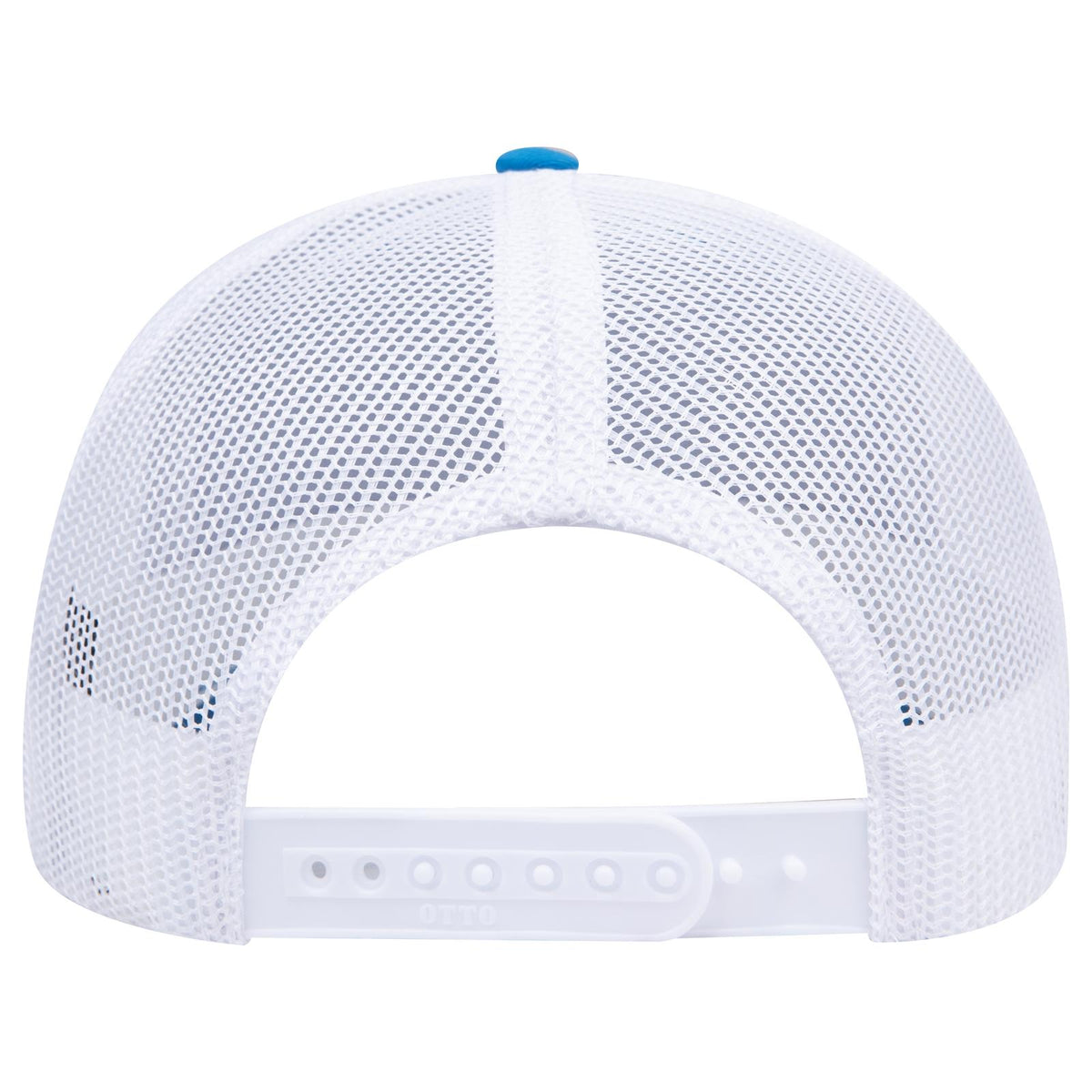 Rear View of 10410416 - Lk.Blue/Lk.Blue/Wht OTTO CAP 6 Panel Mid Profile Mesh Back Trucker Hat