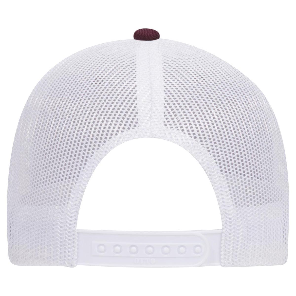 Rear View of 107416 - Maroon/HeatherGray/White OTTO CAP 6 Panel Low Profile Mesh Back Trucker Hat