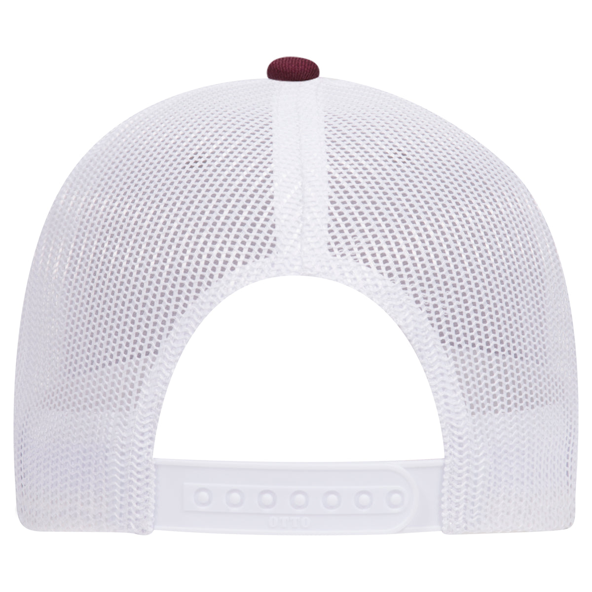 Rear View of 107416 - Maroon/HeatherGray/White OTTO CAP 6 Panel Low Profile Mesh Back Trucker Hat