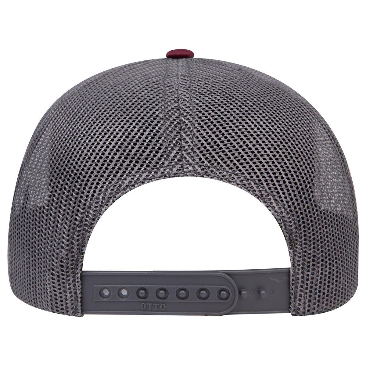 Rear View of 107425 - Mrn/H.Gry/Ch.Gry OTTO CAP 6 Panel Mid Profile Mesh Back Trucker Hat