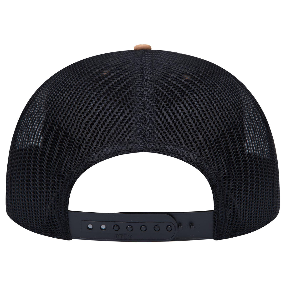 Rear View of 11203B - Cork/Blk OTTO CAP "OTTO SNAP" 5 Panel Pro Style Mesh Back Trucker Snapback Hat