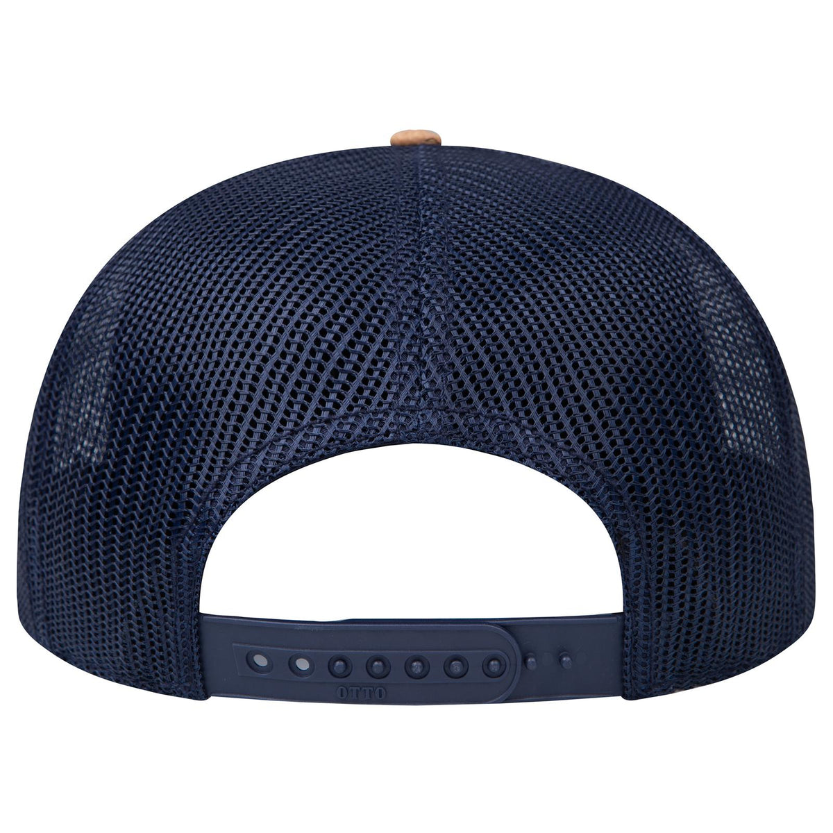 Rear View of 11204 - Cork/Nvy OTTO CAP "OTTO SNAP" 6 Panel Pro Style Mesh Back Trucker Snapback Hat