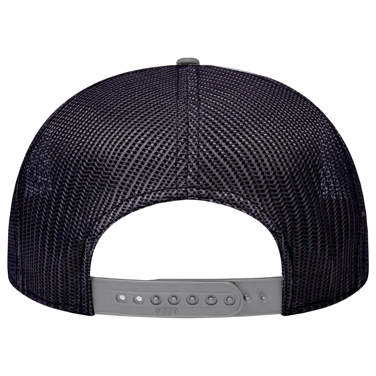Rear View of 140303 - Gry/Blk/Blk OTTO CAP "OTTO SNAP" 6 Panel Pro Style Mesh Back Trucker Snapback Hat