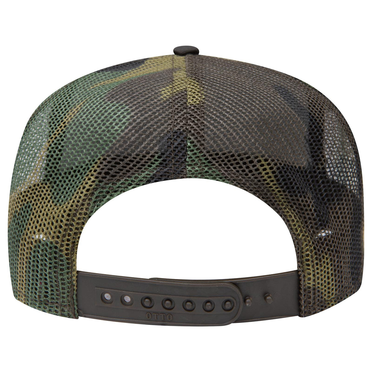 Rear View of 1707 - Dk.Grn/Brn OTTO CAP Camouflage 5 Panel Mid Profile Mesh Back Trucker Hat