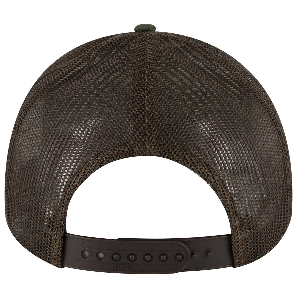 Rear View of 170739 - Dk.Grn/Brn/Dk.Brn OTTO CAP Camouflage 6 Panel Low Profile Mesh Back Trucker Hat