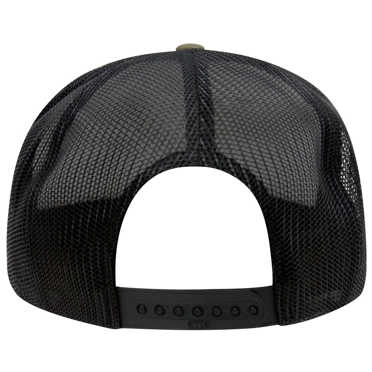 Rear View of 212103 - Ol.Grn/Ol.Grn/Blk OTTO CAP 5 Panel High Crown Mesh Back Trucker Hat