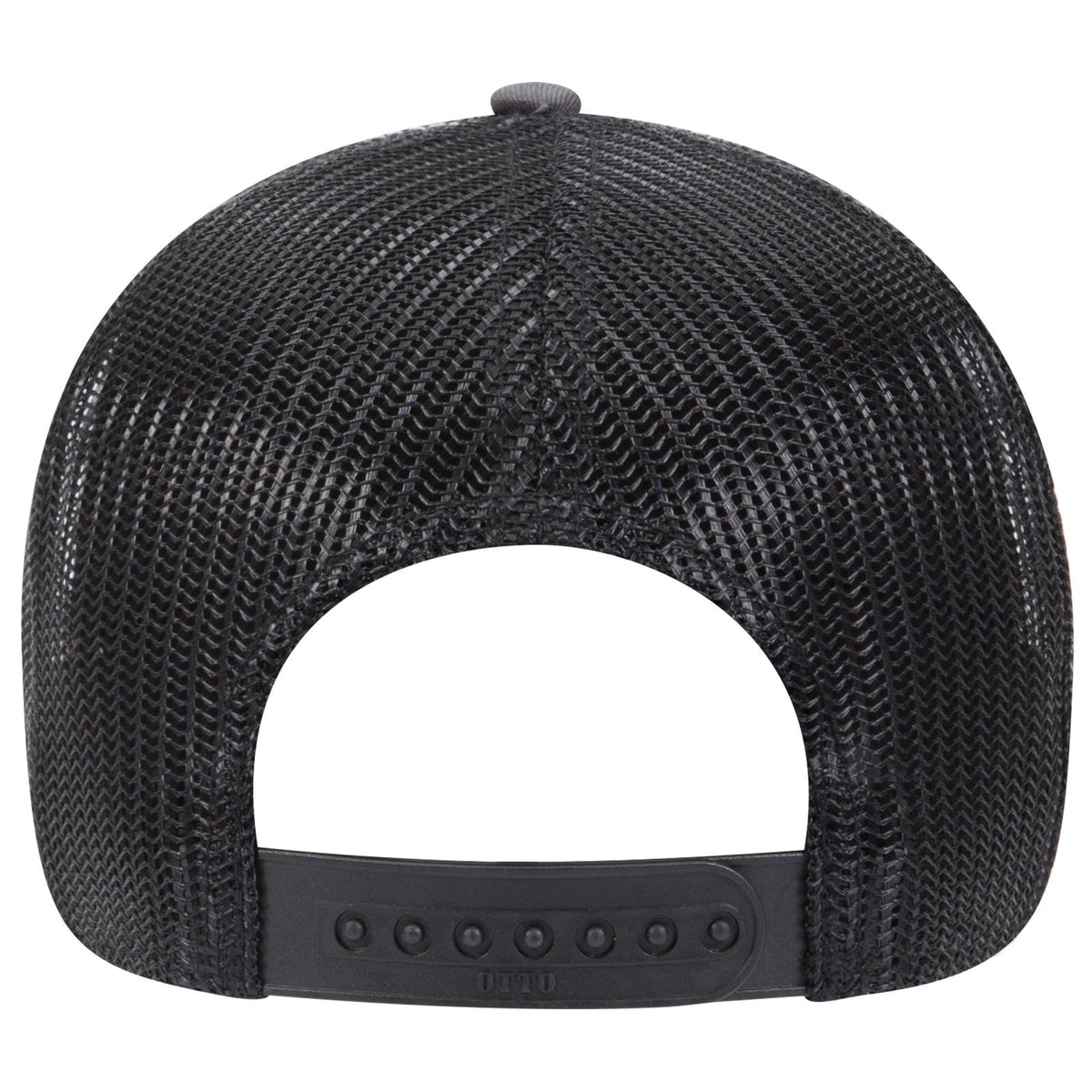 Rear View of 250303 - Ch. Gry/Blk/Blk OTTO CAP 6 Panel Low Profile Mesh Back Trucker Hat