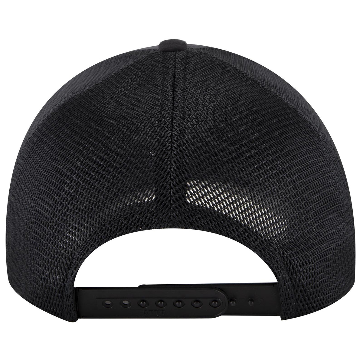 Rear View of 250303 - Ch. Gry/Blk/Blk OTTO CAP "OTTO COMFY FIT" 6 Panel Low Profile Mesh Back Trucker Hat