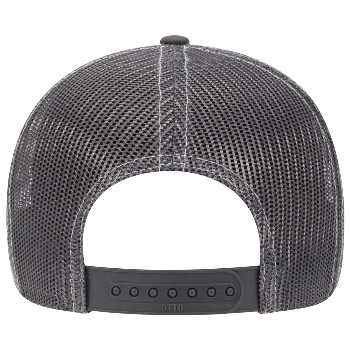 Rear View of 250325 - Ch.Gry/Blk/Ch.Gry OTTO CAP 6 Panel Low Profile Mesh Back Trucker Hat
