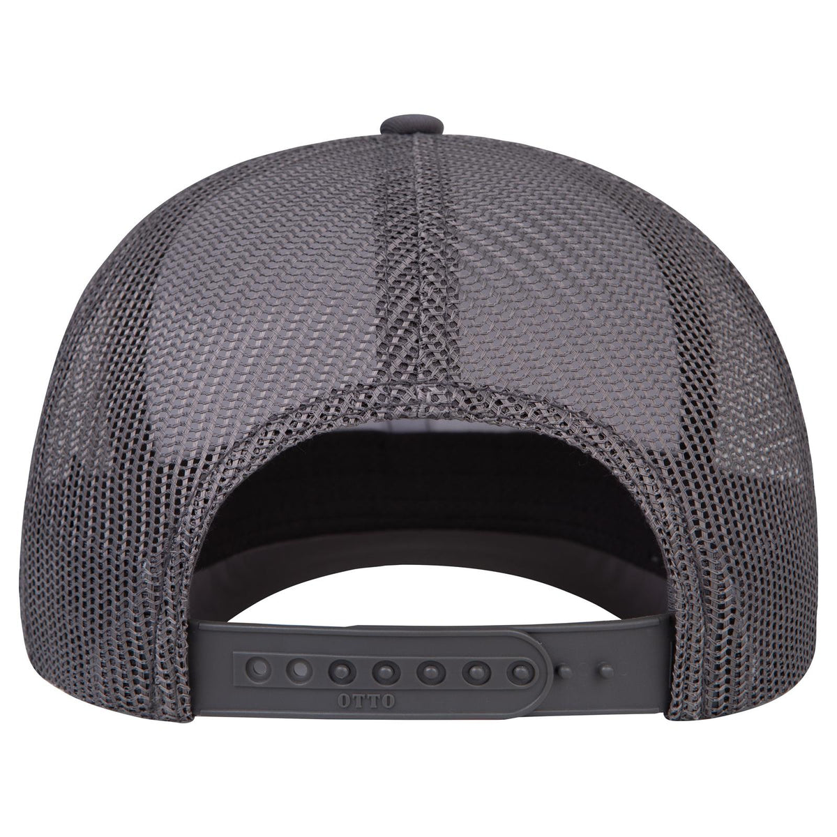 Rear View of 251625 - Ch.Gry/Wht/Ch.Gry OTTO CAP Seamless 6 Panel Mid Profile Mesh Back Trucker Hat