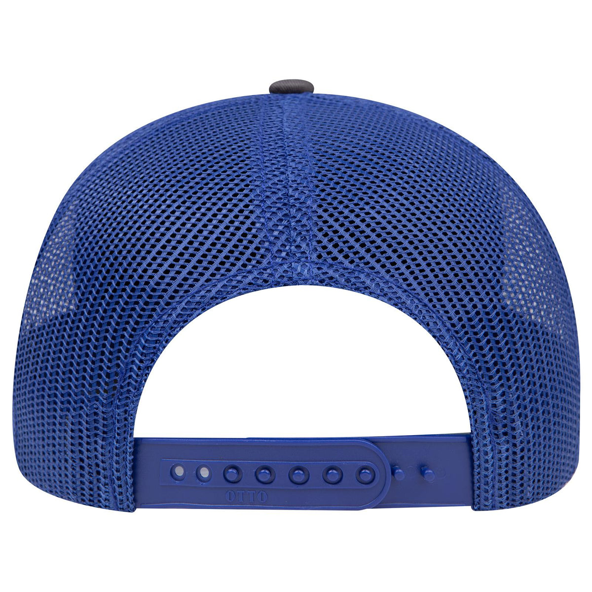 Rear View of 252501 - Ch.Gry/Ch.Gry/Ryl OTTO CAP 6 Panel Mid Profile Mesh Back Trucker Hat