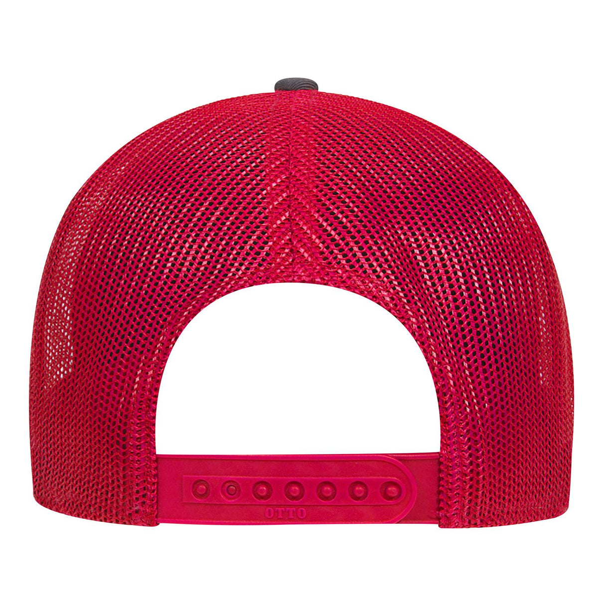 Rear View of 252502 - Ch.Gry/Ch.Gry/Red OTTO CAP 6 Panel Low Profile Mesh Back Trucker Hat