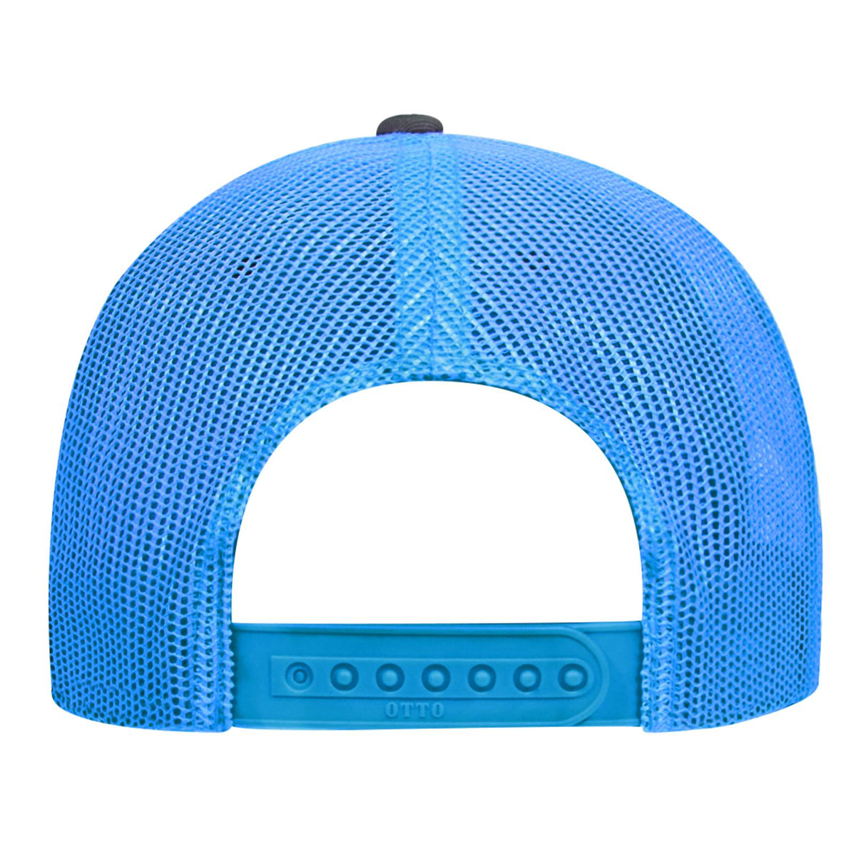 Rear View of 2525107 - Ch.Gry/CH.Gry/N.Blu OTTO CAP 6 Panel Low Profile Mesh Back Trucker Hat