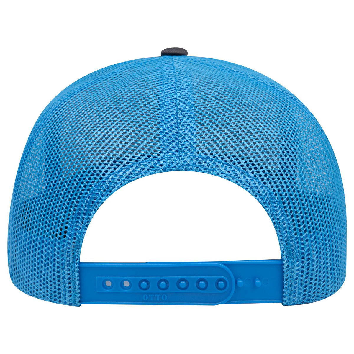 Rear View of 2525107 - Ch.Gry/CH.Gry/N.Blu OTTO CAP 6 Panel Mid Profile Mesh Back Trucker Hat