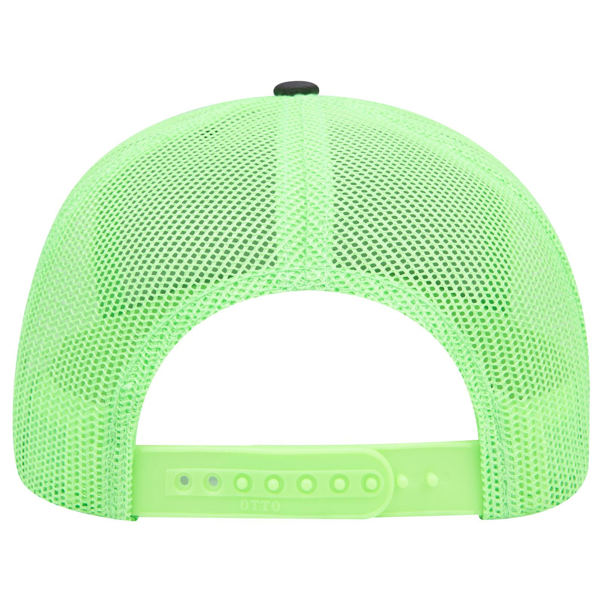 Rear View of 252588 - Ch.Gry/Ch.Gry/N.Grn OTTO CAP 6 Panel Mid Profile Mesh Back Trucker Hat