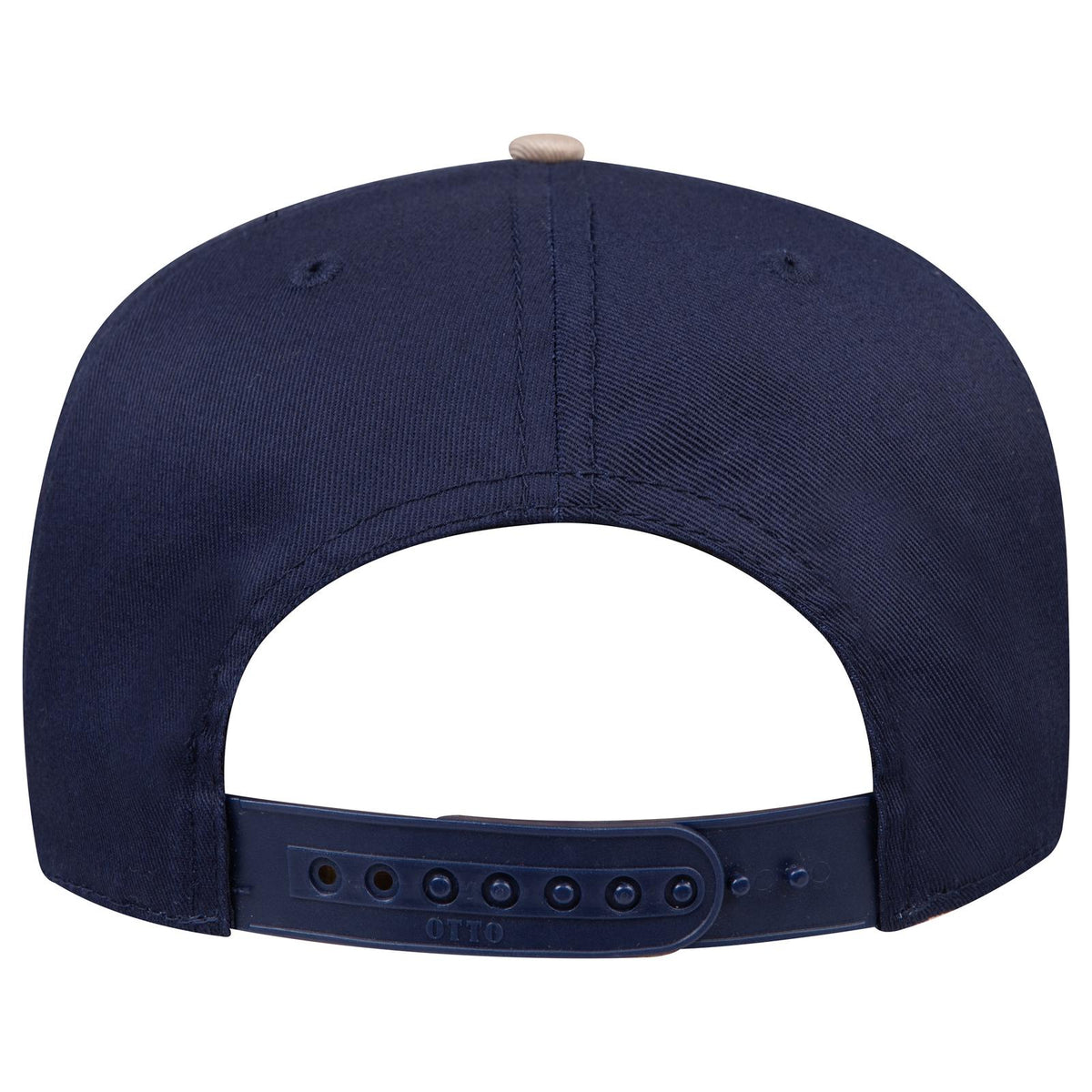 Rear View of 3204 - Kha/Nvy OTTO CAP 5 Panel Mid Profile Baseball Cap