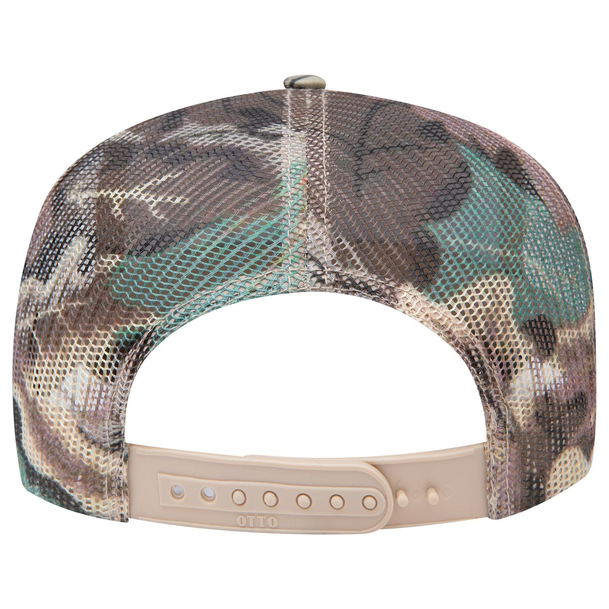 Rear View of 320734 - Kha/Brn/Lt.Ol.Grn OTTO CAP Camouflage 5 Panel Mid Profile Mesh Back Trucker Hat