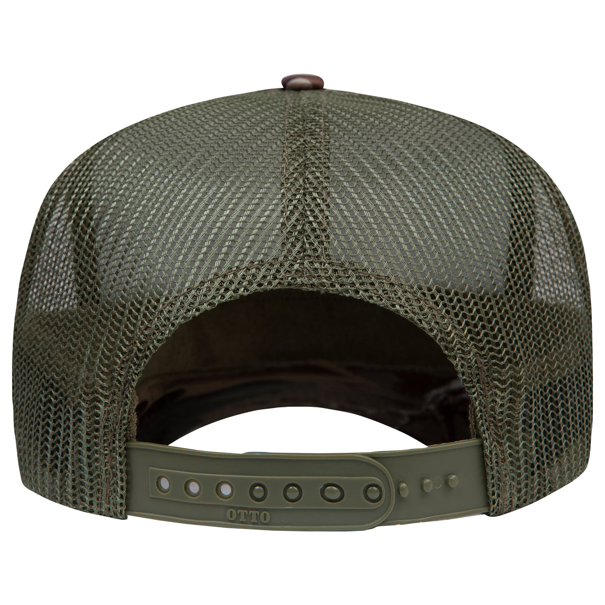 Rear View of 32073421 - Kha/Brn/Lt.Ol.Grn/Ol.Grn OTTO CAP 5 Panel High Crown Mesh Back Trucker Hat