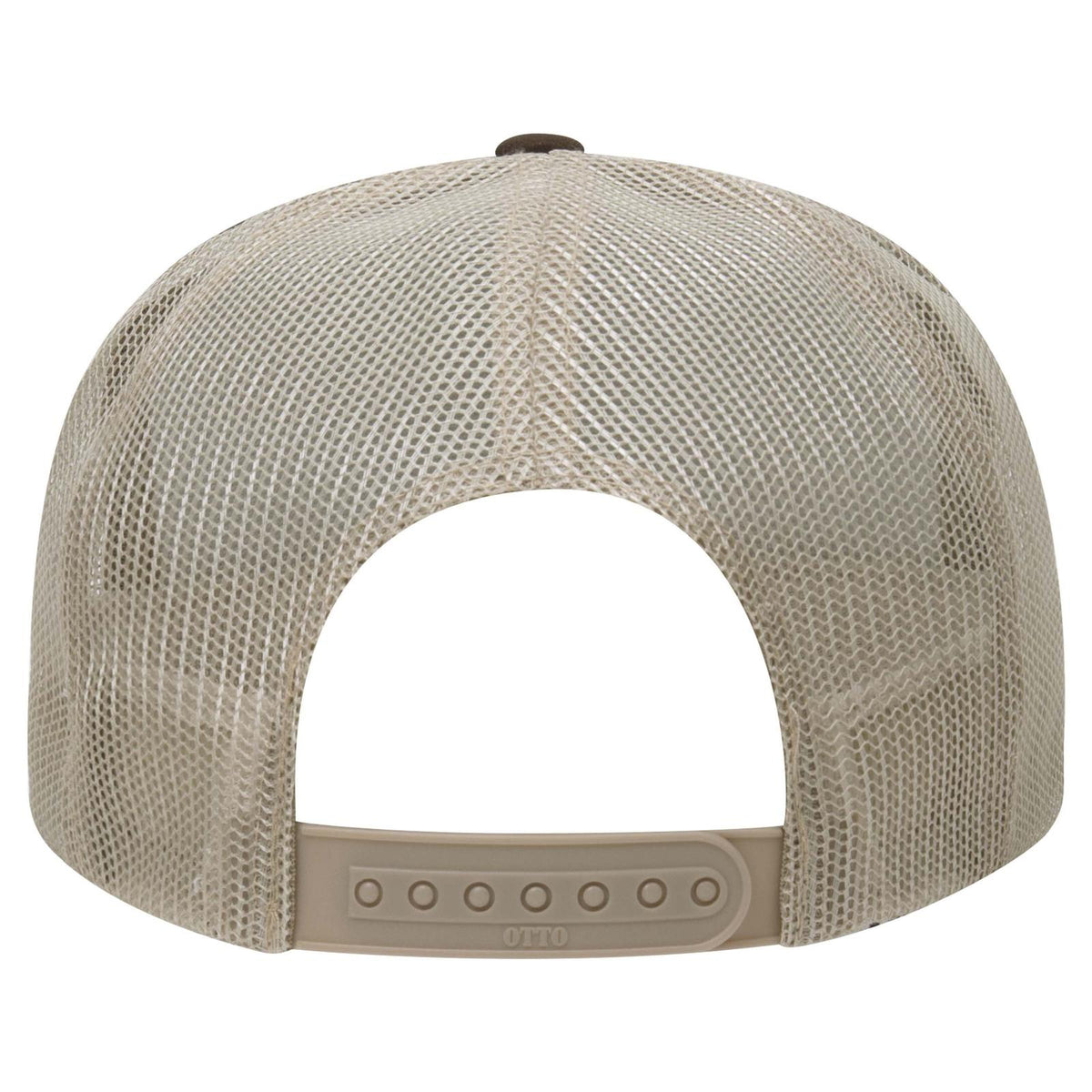 Rear View of 393932 - Dk.Brn/Dk.Brn/Kha OTTO CAP 5 Panel High Crown Mesh Back Trucker Hat