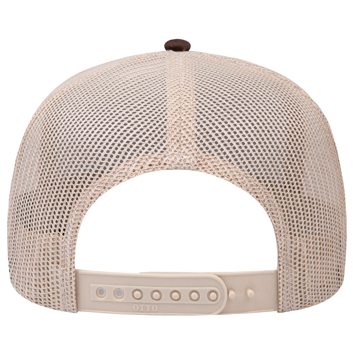 Rear View of 393932 - Dk.Brn/Dk.Brn/Kha OTTO CAP 5 Panel Low Profile Mesh Back Trucker Hat