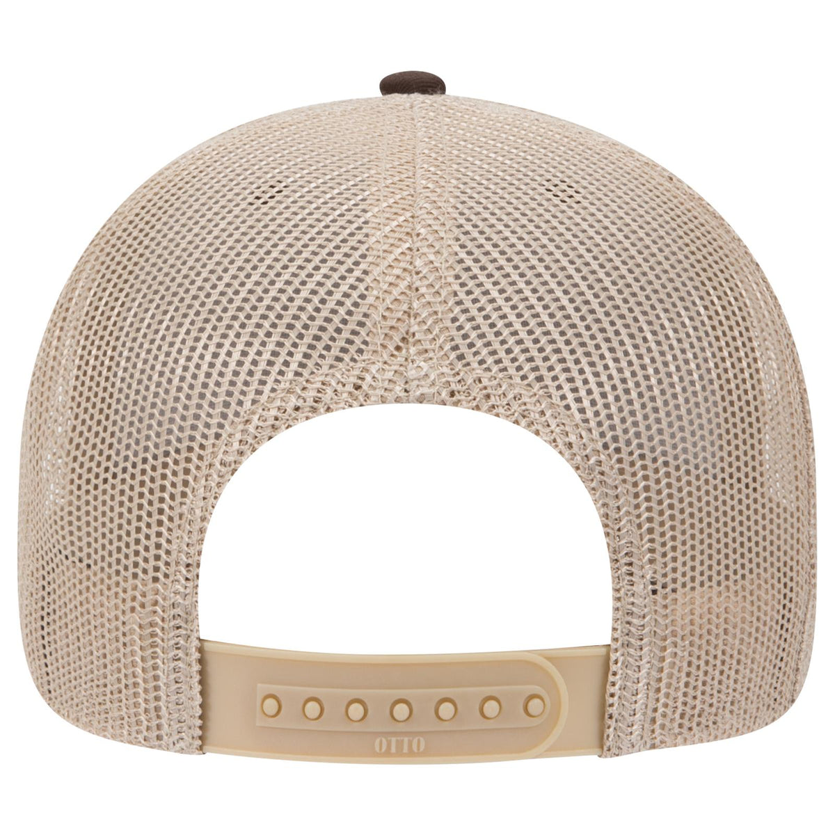 Rear View of 393932 - Dk.Brn/Dk.Brn/Kha OTTO CAP 6 Panel Low Profile Mesh Back Trucker Hat
