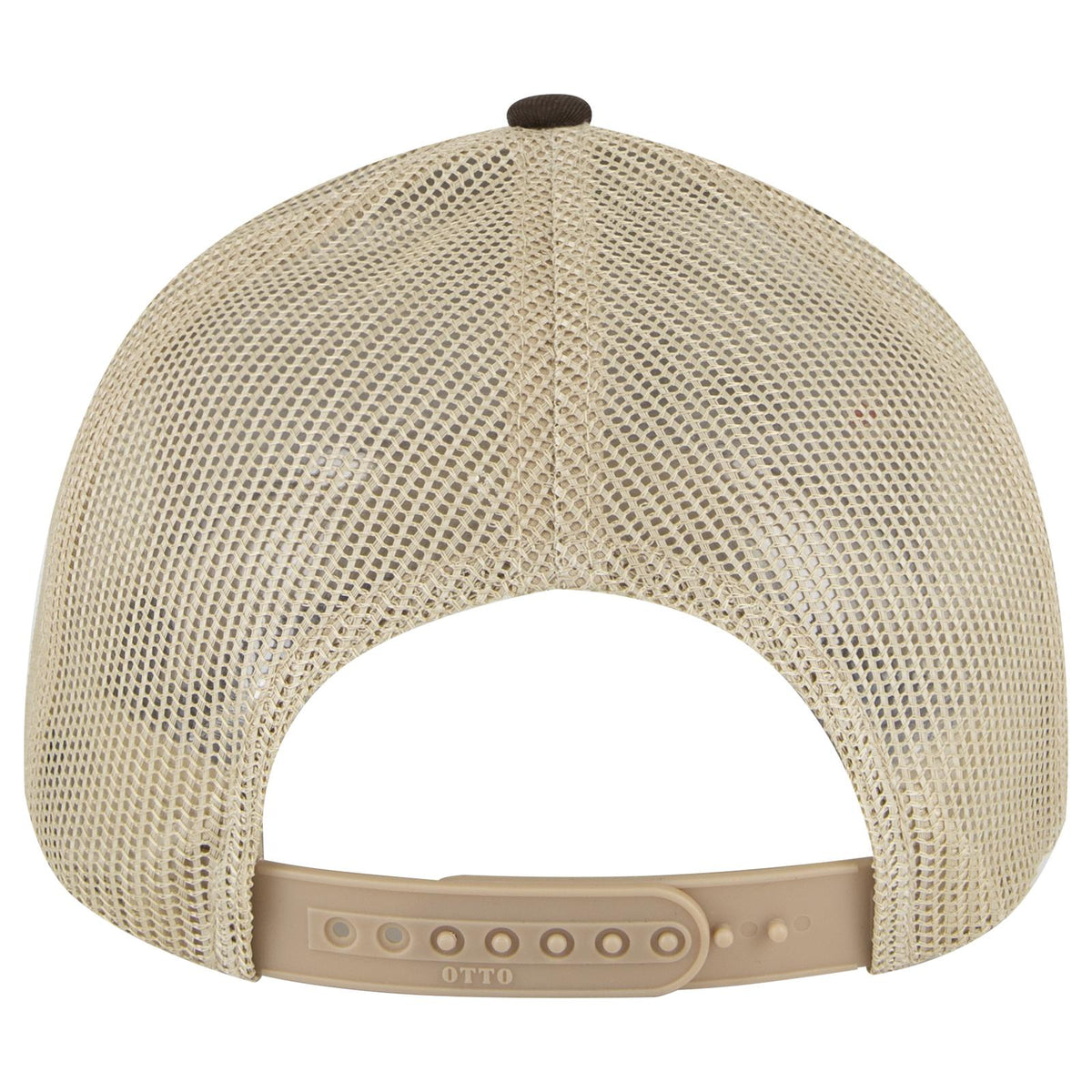 Rear View of 393932 - Dk.Brn/Dk.Brn/Kha OTTO CAP 6 Panel Low Profile Mesh Back Trucker Hat