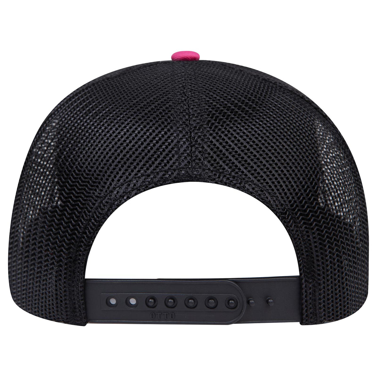 Rear View of 424203 - H.Pnk/H.Pnk/Blk OTTO CAP 6 Panel Mid Profile Mesh Back Trucker Hat