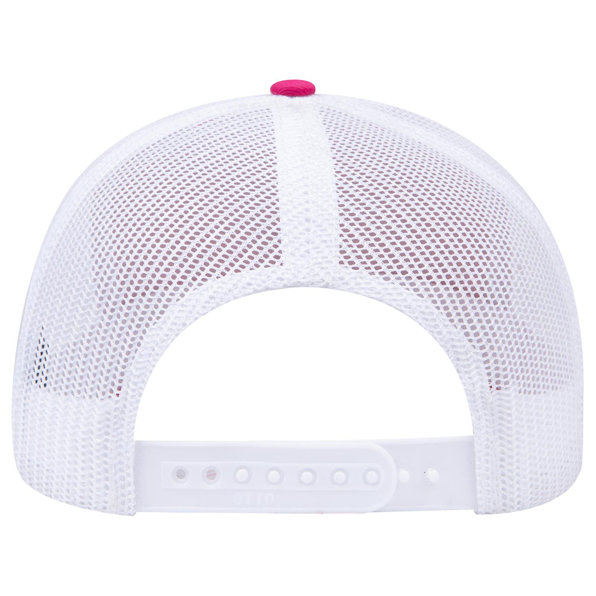 Rear View of 424216 - H.Pnk/H.Pnk/Wht OTTO CAP 6 Panel Mid Profile Mesh Back Trucker Hat
