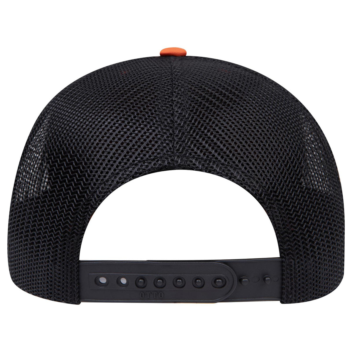 Rear View of 626203 - Org/Org/Blk OTTO CAP 6 Panel Mid Profile Mesh Back Trucker Hat