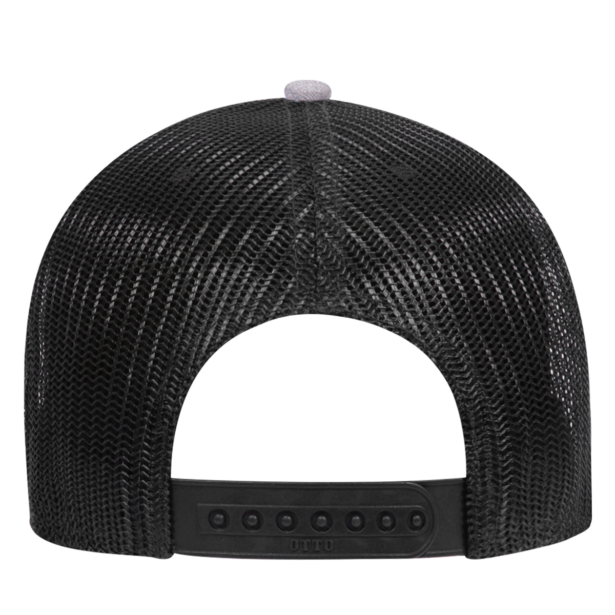 Rear View of 740303 - HeatherGray/Black/Black OTTO CAP 6 Panel Low Profile Mesh Back Trucker Hat