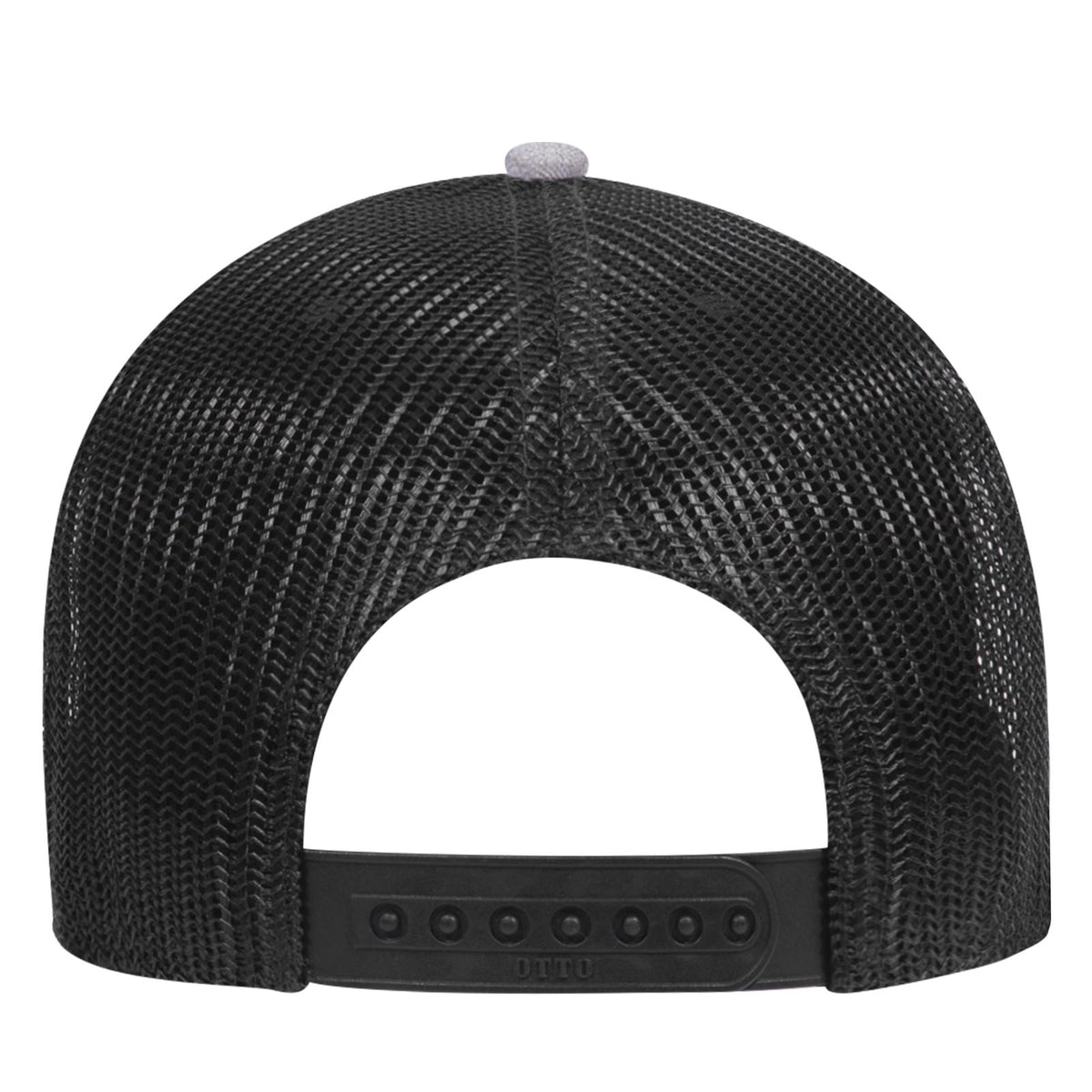 Rear View of 740303 - HeatherGray/Black/Black OTTO CAP 6 Panel Low Profile Mesh Back Trucker Hat