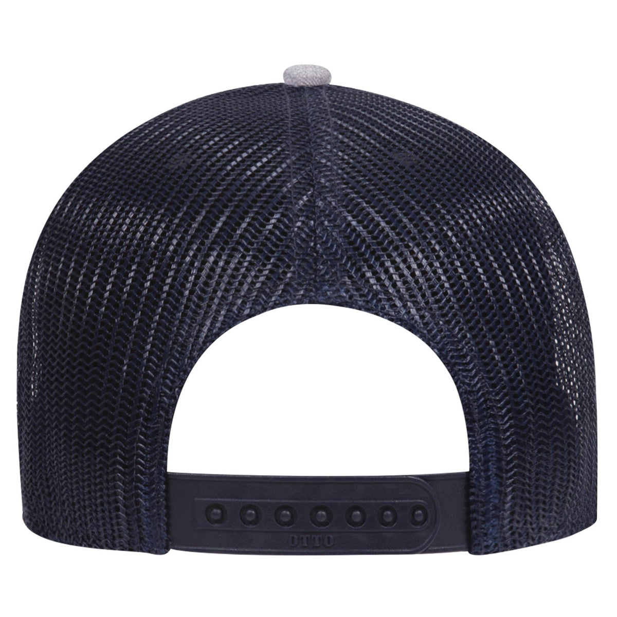 Rear View of 740404 - HeatherGray/Navy/Navy OTTO CAP 6 Panel Low Profile Mesh Back Trucker Hat