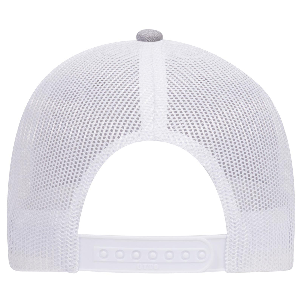 Rear View of 740416 - HeatherGray/Navy/White OTTO CAP 6 Panel Low Profile Mesh Back Trucker Hat