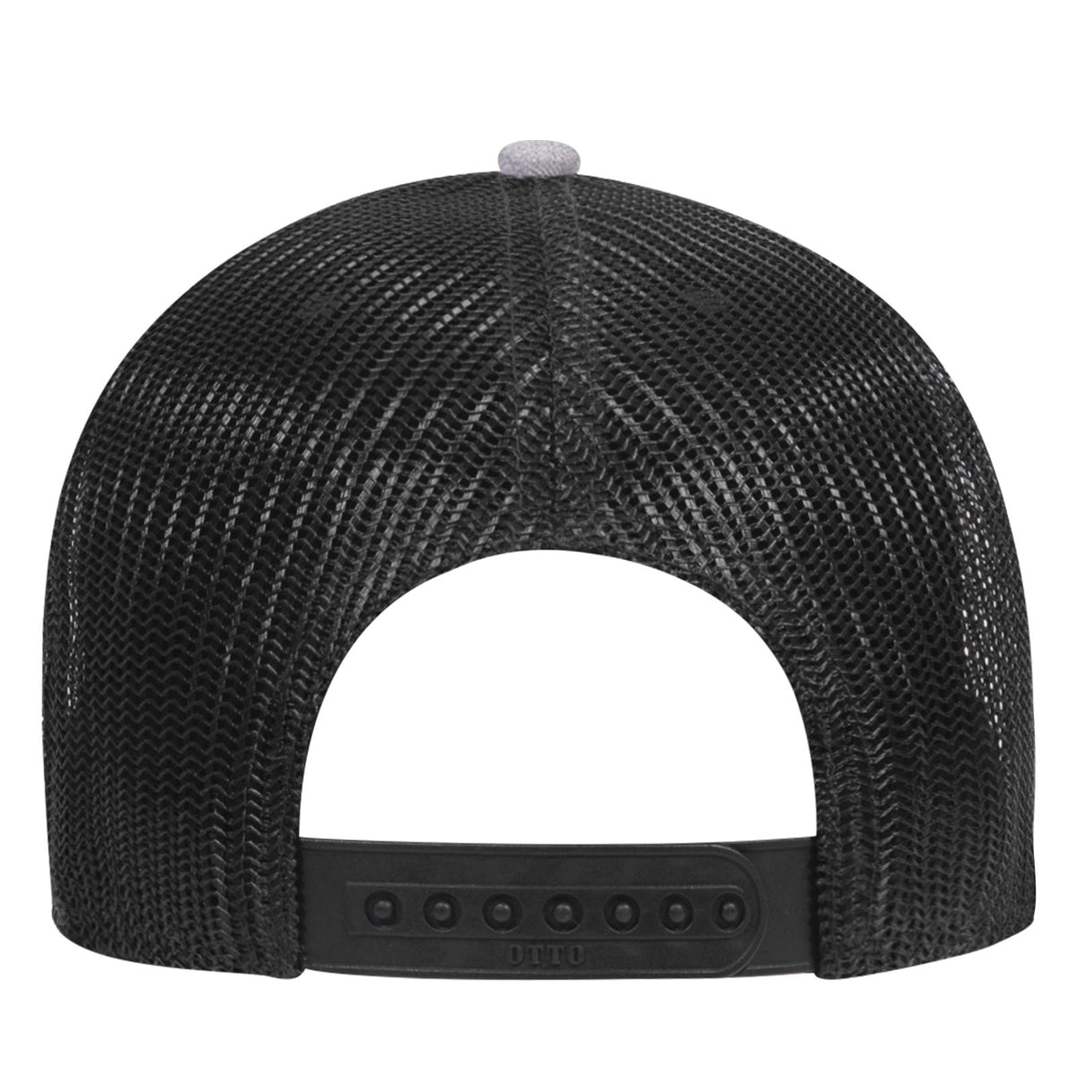 Rear View of 747403 - H. Gry/H. Gry/Blk OTTO CAP 6 Panel Low Profile Mesh Back Trucker Hat