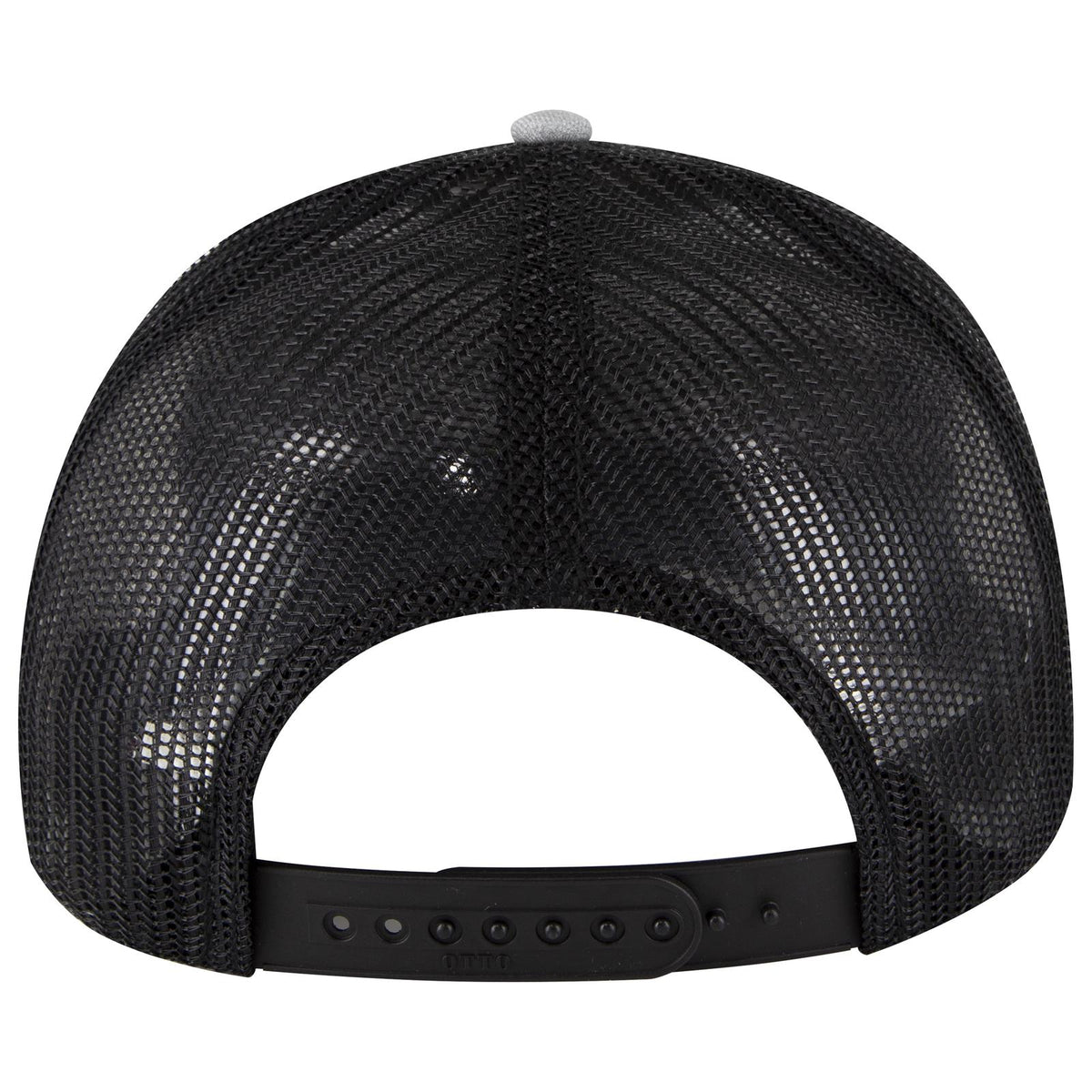 Rear View of 747403B - Ht Gry/Ht Gry/Blk OTTO CAP 6 Panel Low Profile Mesh Back Trucker Hat