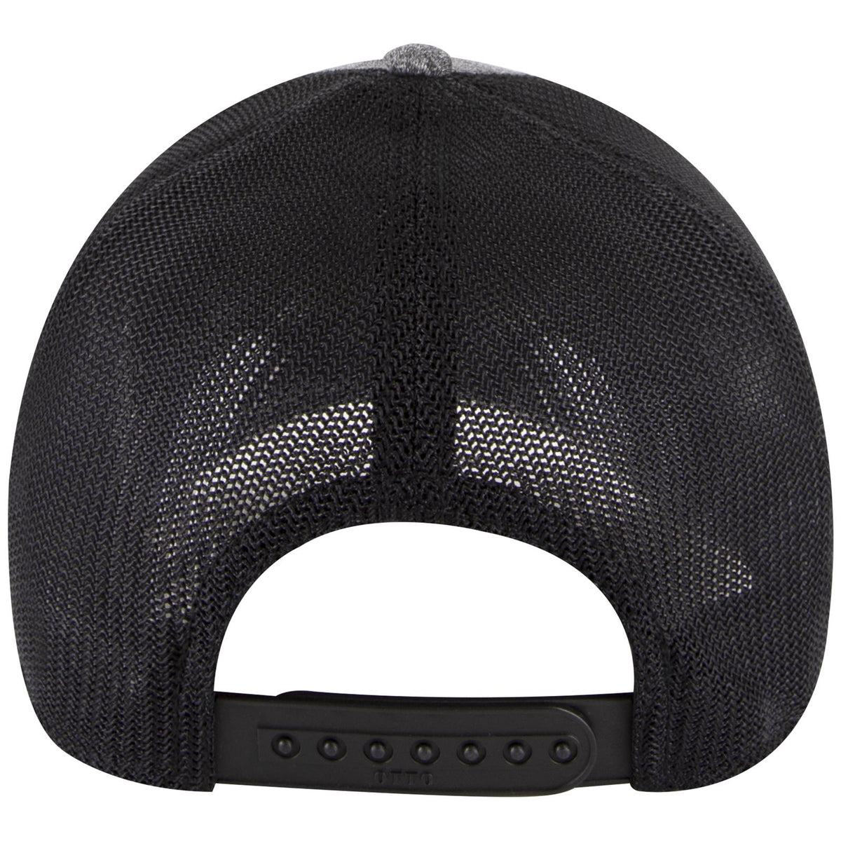 Rear View of 808003B - Hth.Blk/Hth.Blk/Blk OTTO CAP "OTTO COMFY FIT" 6 Panel Low Profile Mesh Back Trucker Hat