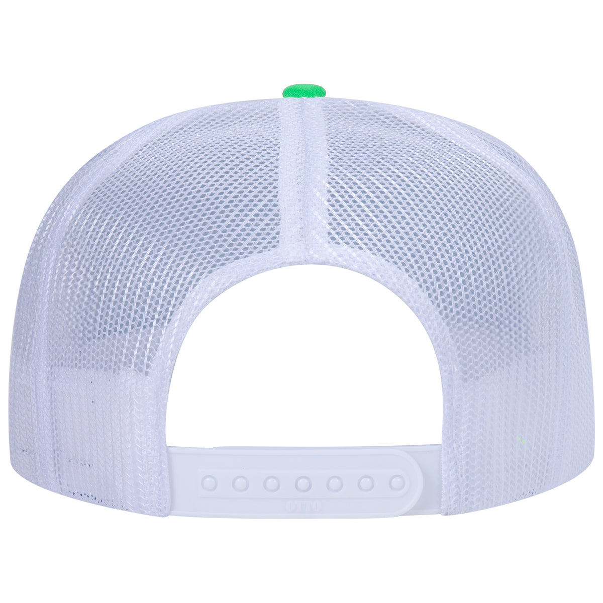 Rear View of 888816 - N Grn/N Grn/Wht OTTO CAP 5 Panel High Crown Mesh Back Trucker Hat