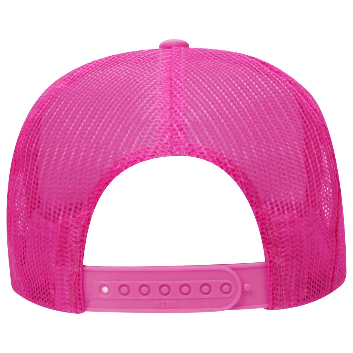 Rear View of 891689 - N.Pnk/Wht/N.Pnk OTTO CAP 5 Panel High Crown Mesh Back Trucker Hat