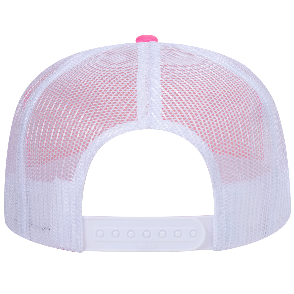 Rear View of 898916 N Pnk/N Pnk/Wht OTTO CAP 5 Panel High Crown Mesh Back Trucker Hat