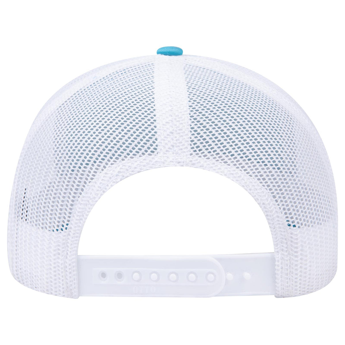 Rear View of 979716 - Aqua/Aqua/Wht OTTO CAP 6 Panel Mid Profile Mesh Back Trucker Hat