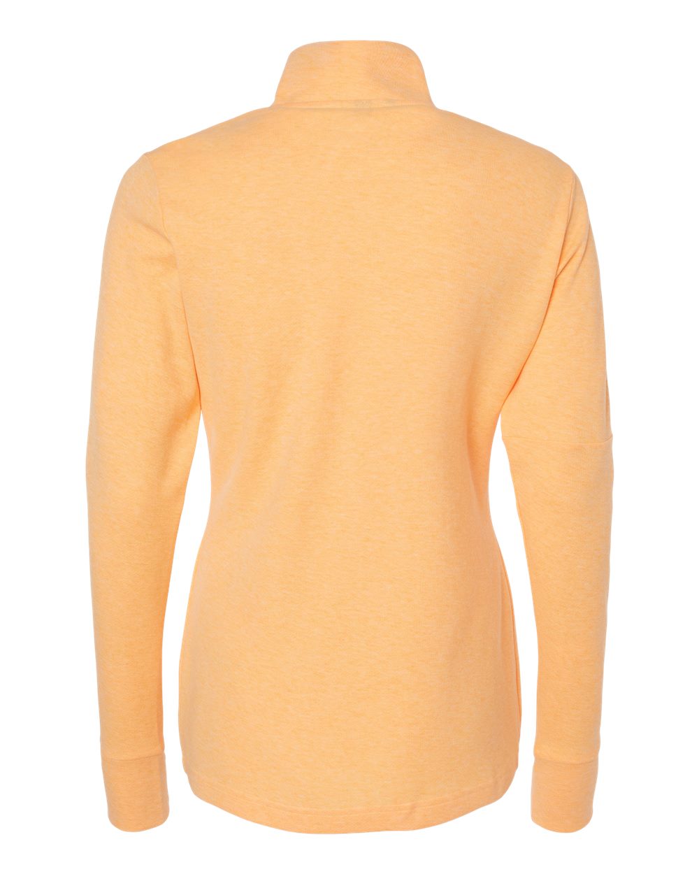 Front View of Acid Orange Melange Women's 3-Stripes Quarter-Zip Sweater - A555