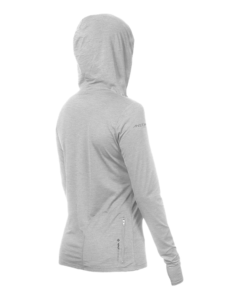 Front View of Alloy Heathered Women's Breeze Tech Hooded Long Sleeve T-Shirt - WSBRZH0