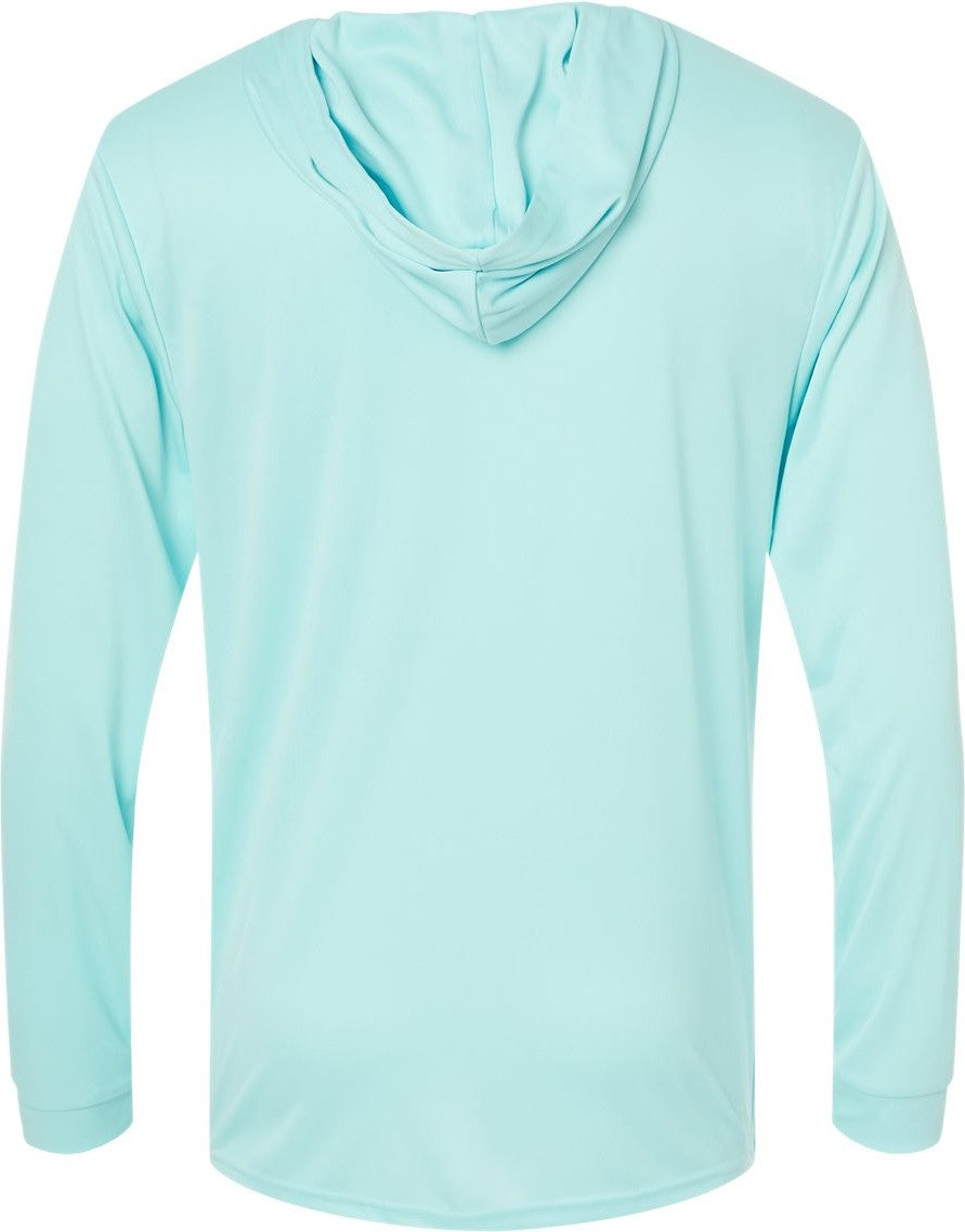 Rear View of Aqua Blue Bahama Performance Hooded Long Sleeve T-Shirt - 220