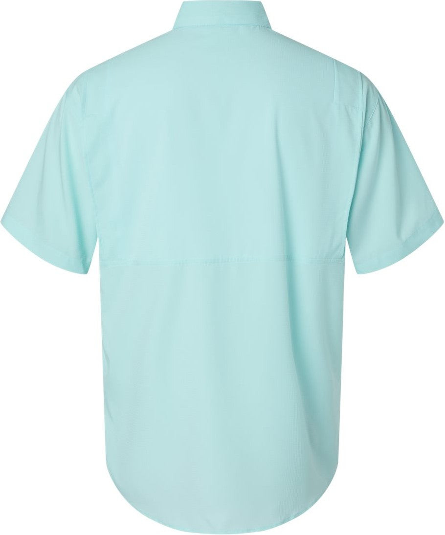 Rear View of Aqua Blue Hatteras Performance Short Sleeve Fishing Shirt - 700