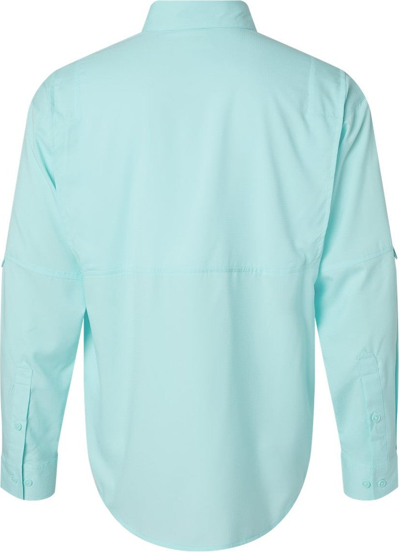 Front View of Aqua Blue Kitty Hawk Performance Long Sleeve Fishing Shirt - 702