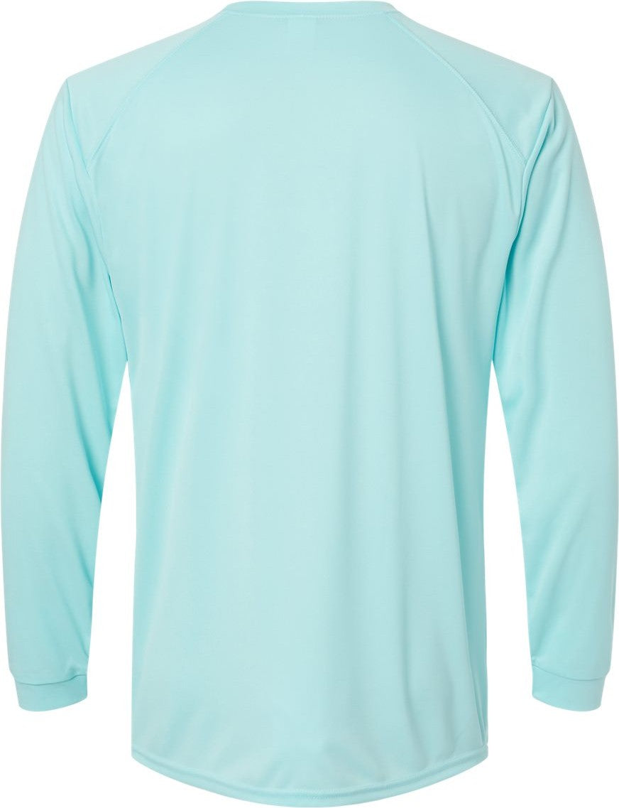 Rear View of Aqua Blue Long Islander Performance Long Sleeve T-Shirt - 210