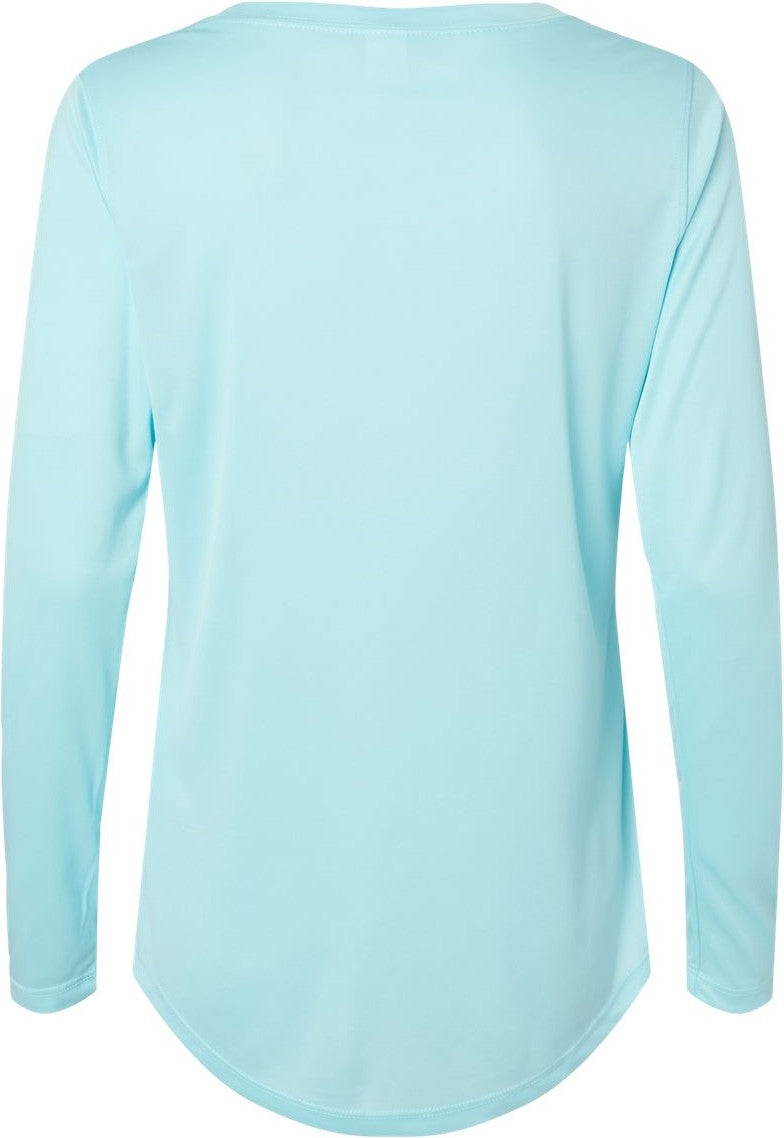 Rear View of Aqua Blue Women's Long Islander Performance Long Sleeve T-Shirt - 214