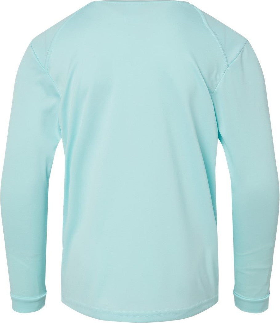 Rear View of Aqua Blue Youth Long Islander Performance Long Sleeve T-Shirt - 218Y