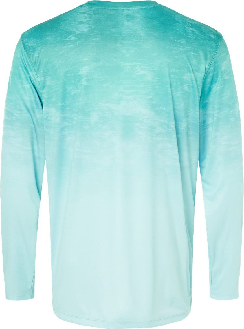 Rear View of Aqua Fade Montauk Oceanic Fade Performance Long Sleeve T-Shirt - 229